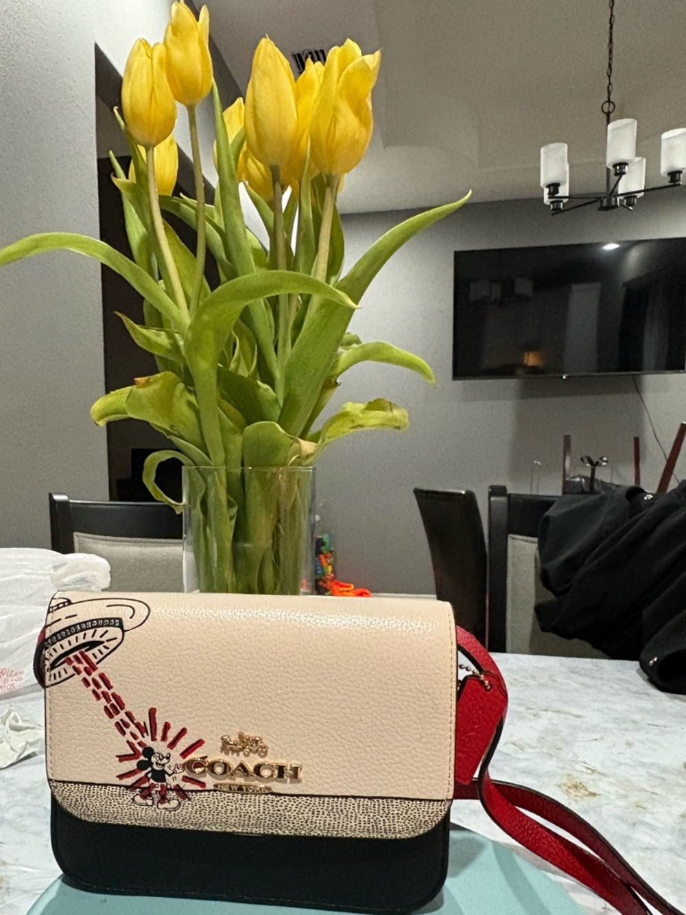 Coach White and Black Crossbody with Red Accents and Mickey Graphic